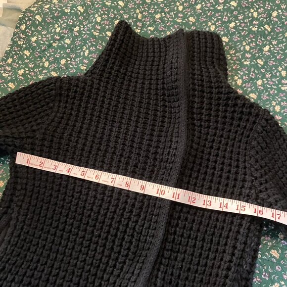 Y2K Gap Black Moto Cardigan Sweater Womens S Chunky Knit Cropped 2000s - Picture 8 of 9